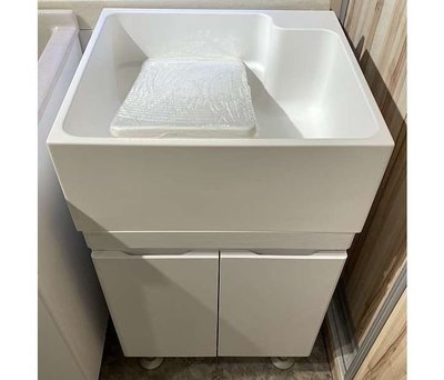 50X45霧白色人造石洗衣槽+白木紋防水櫃(德浦廚衛)