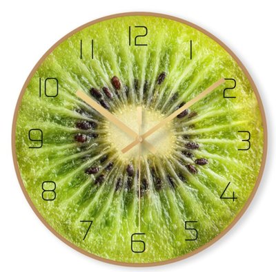 歐式 水果造型奇異果時鐘圓形鐘 玻璃面時鐘牆面創意可愛奇異果掛鐘牆鐘 時鐘靜音鐘牆面裝飾鐘
