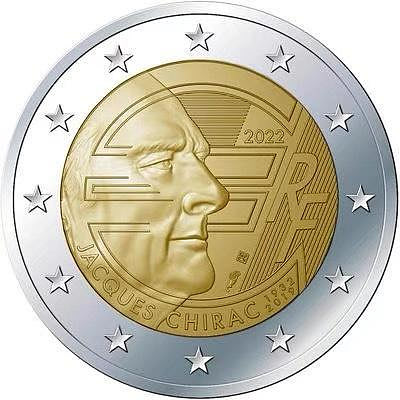 法國2022年 雅克·希拉克2歐元雙金屬紀念幣 全新UNC