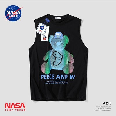 熱銷 NASA聯名小熊美式運動坎肩背心男士潮牌汗衫夏季健身無袖籃球T恤青梅精品