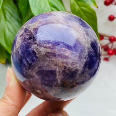 M36天然紫水晶球擺夢幻紫色水晶居家飾品，原石打磨，隨手一 水晶 原石 擺件【玲瓏軒】