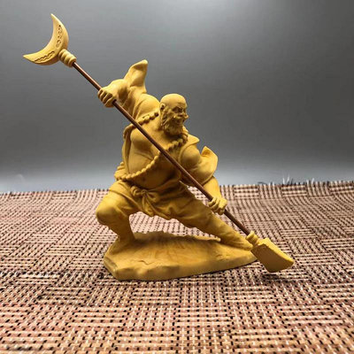 黃楊木精雕水滸傳英雄人物花和尚魯智深實木工藝品客廳擺件收藏品