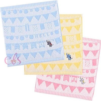 日本製 今治毛巾 小方巾 小毛巾 手帕巾 25×25CM 可愛動物大象-粉紅色/藍色/黃色 ☆艾莉莎ELS☆