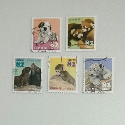 (G89)外國郵票 日本郵票 2015年 寵物 第3集 狗系列 小郵票 5枚全 信銷