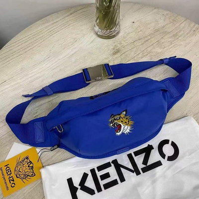 熱賣精選現貨促銷 KENZO 刺繡虎頭 藍色 休閒時髦腰包 胸包 輕量 出遊 旅行 大款 推薦 超輕尼龍防水 實品更美 明星同款