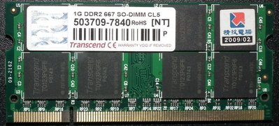創見DDR2-667 1GB筆記型電腦NB記憶體so-dimm筆電NT CL5 JM667QSU-1G終保SO-DIMM