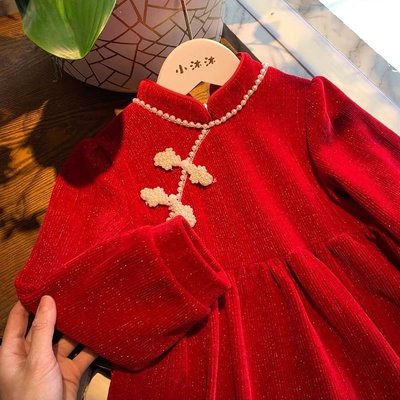 女童新年服 兒童新年漢服 兒童洋氣喜慶衣服 寶寶公主裙 中國風寶寶紅色唐裝 耶誕節衣服 女童洋裝 過年童裝 洋裝