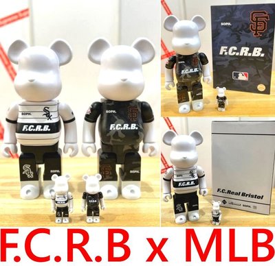 BLACK全新F.C.R.B x MLB x BE@RBRICK庫柏力克FCRB小熊400%+100%公仔(白襪/巨人)