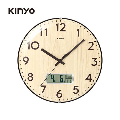≈多元化≈附發票 KINYO 曲面木紋日曆掛鐘 13吋 CL-213 時鐘 掛鐘 日曆