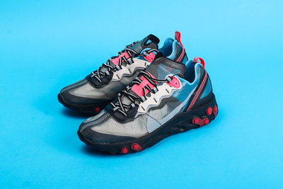 Nike React Element 87 黑灰紅 半透明 休閒運動慢跑鞋 男女鞋AQ1090-006【ADIDAS x NIKE】