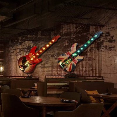下殺-復古吉他壁飾創意網咖墻壁掛件輕吧音樂餐廳墻面墻上小裝飾品