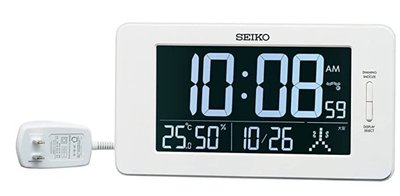 日本進口 限量品 正品 插電電源SEIKO日曆座鐘桌鐘鬧鐘 白色框溫溼度計時鐘LED電子鐘電波時鐘