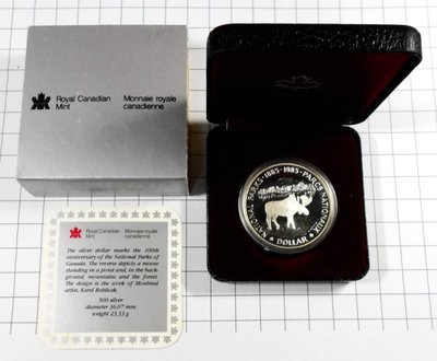 BA122 加拿大國家公園1885-1985年 糜鹿 DOLLAR銀幣 盒裝