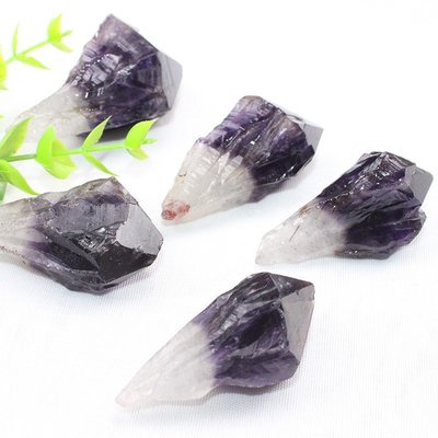 天然水晶碎石 天然紫水晶原石擺件骨干帯尖礦石石頭紫白雙色標本樣本