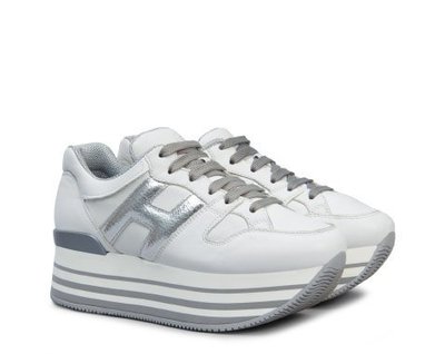 【特價】Hogan 白色皮革 銀色H 綁帶 增高厚底球鞋 休閒鞋 H222