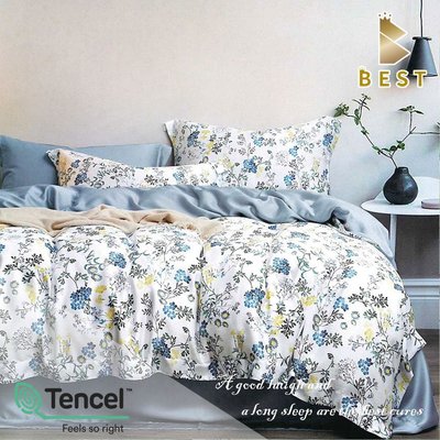 【BEST寢飾】 100%頂級天絲兩用被床包組 雙人5x6.2尺 纖纖花語-藍