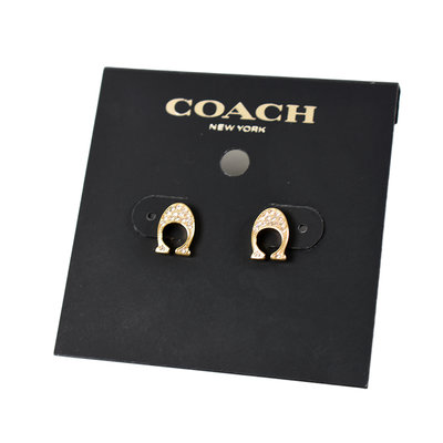 美國正品 COACH 水鑽C字耳針式耳環-金色【現貨】