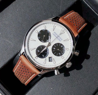 MOVADO Heritage 白色面錶盤 棕色皮革錶帶 石英 三眼計時 男士手錶 3650008