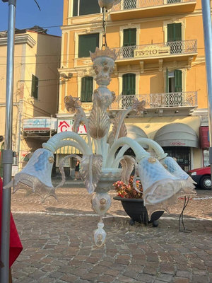 【二手】20世紀意大利威尼斯穆拉諾五頭藝術玻璃吊燈   尺寸：高90 古玩 收藏 舊貨 【尋秦記】-2732