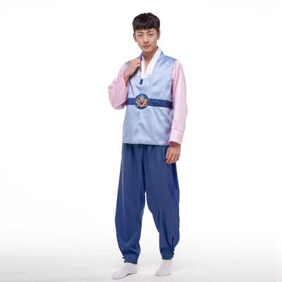 高雄艾蜜莉戲劇服裝表演服*韓服*傳統朝鮮男士韓服-水藍色款-購買價$1200元/出租價$400元