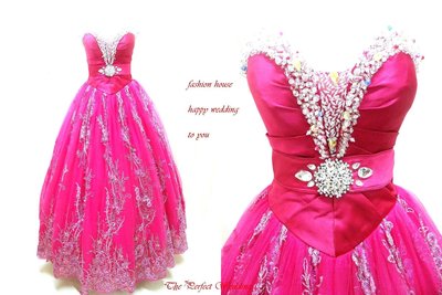 【時尚屋婚紗禮服】桃紅色露肩彩鑽蕾絲設計師華麗造型款《二手禮服》～Ｗ６５７(歡迎預約試穿)