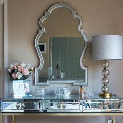 冠鼎 異形鏡子壁掛衛生間梳妝鏡新古典拱形木制框化妝鏡定制尺寸-雙喜生活館