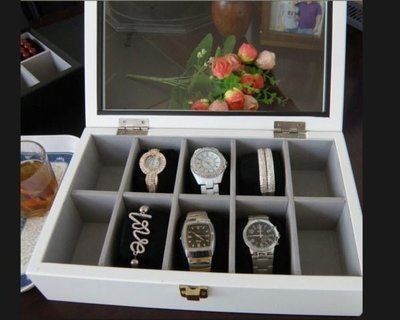 5Cgo 【鴿樓】會員有優惠 20208270471 實木木質手錶盒 高級錶收納盒收藏盒存儲盒 手表 10格 黑/白