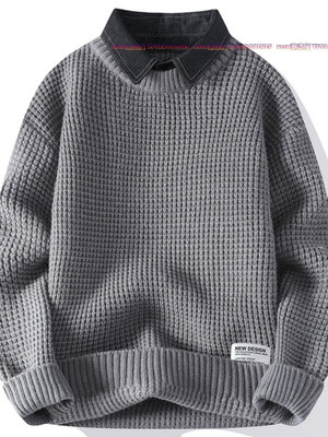 假兩件毛衣男士秋冬季新款加厚保暖線衣潮牌襯衫領長袖針織衫外套-zero潮流屋