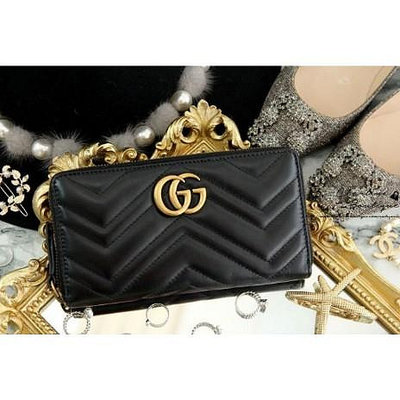Gucci GG Marmont Zip Around Wallet 黑色古銅金GG全拉鍊式皮夾
