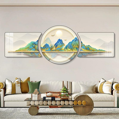 客廳裝飾畫千里江山圖新中式山水畫輕奢現代掛畫沙發背景墻面壁畫~宅配訂單