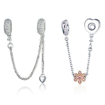 現貨Pandora 潘朵拉 925純銀安全鏈串珠diy個性銀飾品配件個性大孔串飾適用于手鏈明星同款熱銷