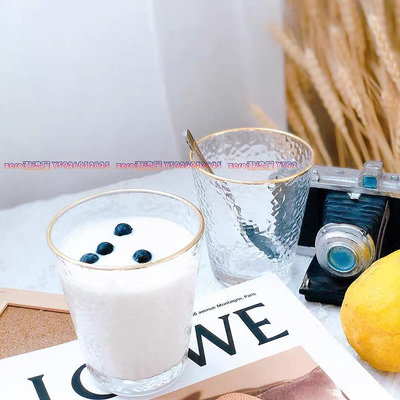 日式金邊錘紋玻璃杯創意透明耐熱水杯套裝家用果汁飲料杯子ins風-zero潮流屋