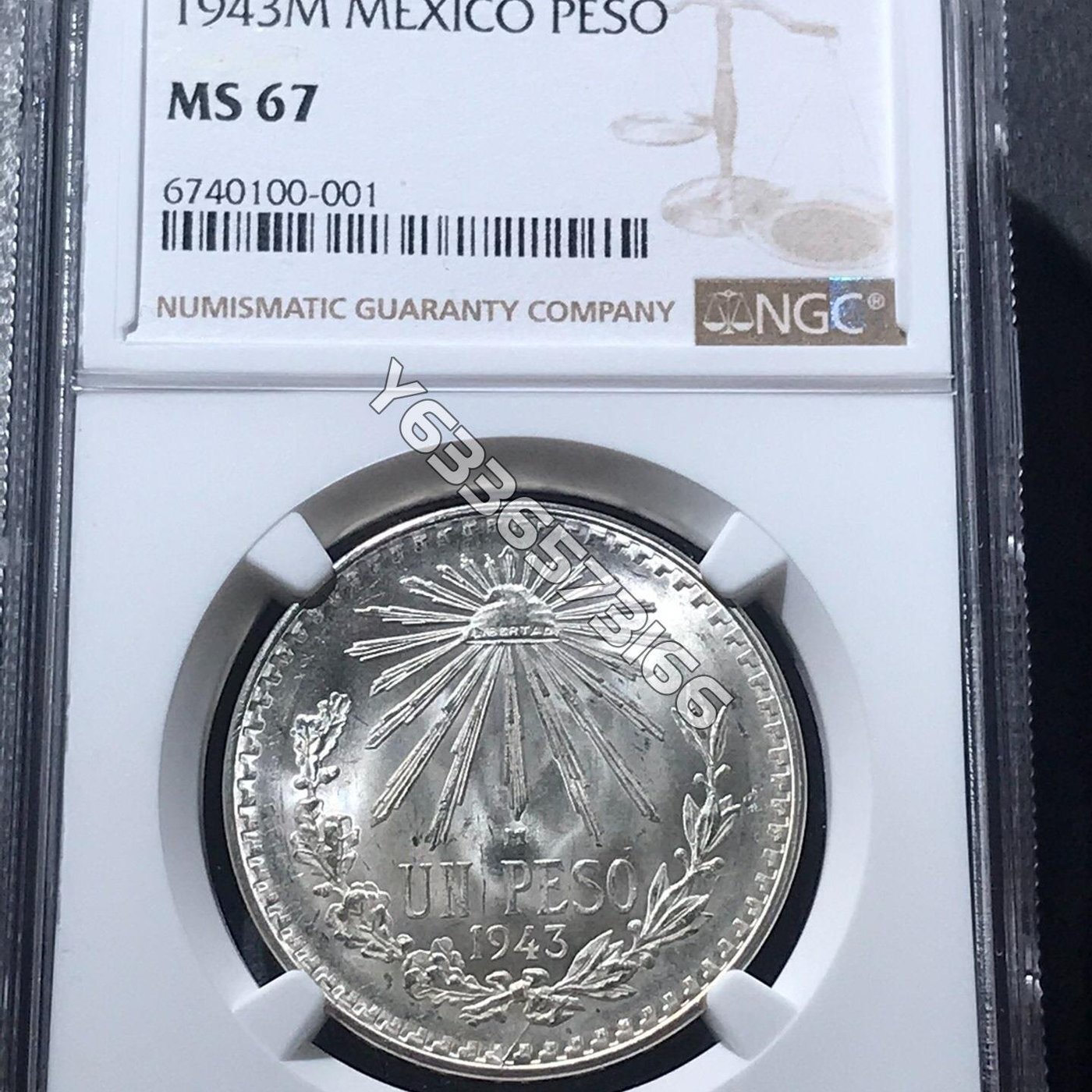 NGC MS67分1943年墨西哥鷹洋銀幣1比索，頂級高分評級品收藏品 