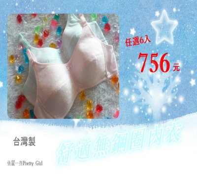 (6件入)俏麗一身【台灣製】R42600無鋼圈胸罩初中、小學、學生型、少女型成長期發育內衣吸汗透氣舒適柔軟~團購出清中
