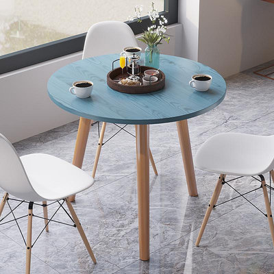 圓桌餐桌實木家用小戶型洽談桌子咖啡廳簡易伊姆斯木質餐桌椅組合 自行安裝