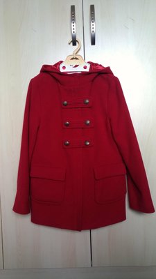 近全新JACADI紅色喜氣氣質連帽毛料大衣 152cm