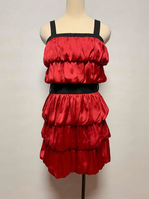 (BB118)Double Zero紅色絲質蛋糕裙吊帶洋裝 S號 ~牧牧小舖~優質二手衣~