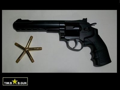 (生存遊戲6MM BB槍全民槍戰CS)~華山全金屬6吋柯特357左輪槍CO2動力版復古黑色手槍BB彈玩具槍