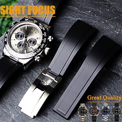 現貨熱銷-20mm 21mm 橡膠錶帶適用於勞力士錶帶宇宙計時迪通拿天行者灰游艇綠玻璃黑綠藍水鬼硅膠錶帶GMT探險家錶鏈