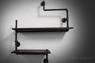 【 輕工業家具 】復古黑鐵水管雙層實木板書架-設計感工業風壁掛書櫃收納展示架特價