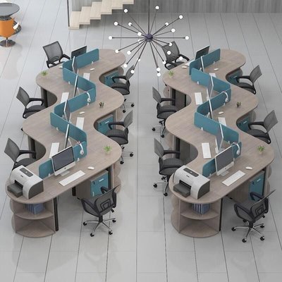 工位辦公桌  辦公具創意職員辦公桌6人位桌椅組合半圓弧形工作臺4~爆款