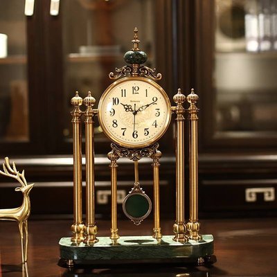 熱銷 輕奢搖擺鐘表擺件客廳北歐擺設時鐘擺鐘美式桌面擺臺式座鐘裝飾品可開發票