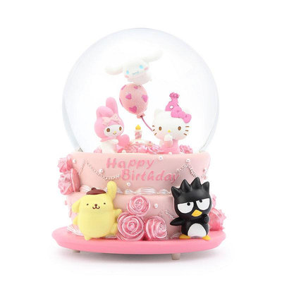 【JARLL 讚爾藝術】Hello Kitty  三麗鷗明星家族 粉紅派對 生日蛋糕 水晶球音樂盒KT2001