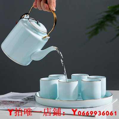 景德鎮功夫茶具套裝家用大容量青瓷提梁壺泡茶杯茶盤陶瓷托盤茶壺