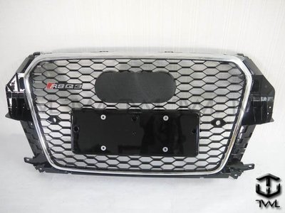 《※台灣之光※》全新 AUDI 奧迪Q3 12 13 14 15年新款RS RSQ3樣式改裝蜂巢電鍍框黑網水箱罩