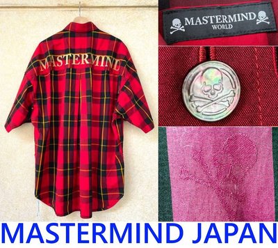 BLACK近全新MASTERMIND JAPAN雙面穿MMJ滿版骷髏格紋WORLD雙面穿蘇格蘭襯衫
