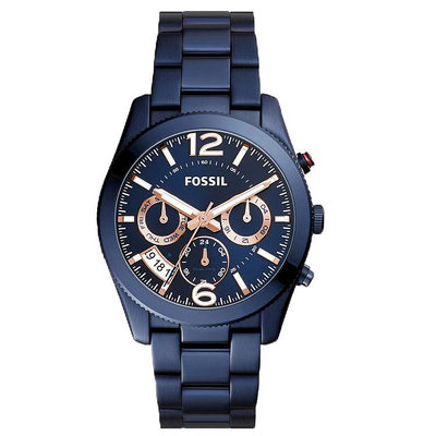 手錶帶 代購FOSSIL手錶不銹鋼深藍色三眼計時大錶盤石英錶防水女錶
