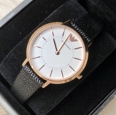 EMPORIO ARMANI 白色面錶盤 黑色皮革錶帶 石英 女士手錶 AR80015(女款32mm)亞曼尼腕錶