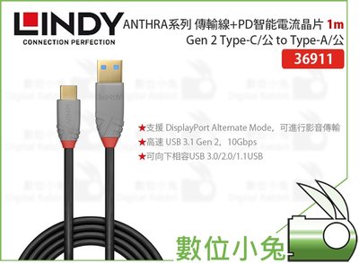 數位小兔【LINDY ANTHRA系列 USB 3.1 Gen 2 Type-C/公 to Type-A/公 1m】林帝