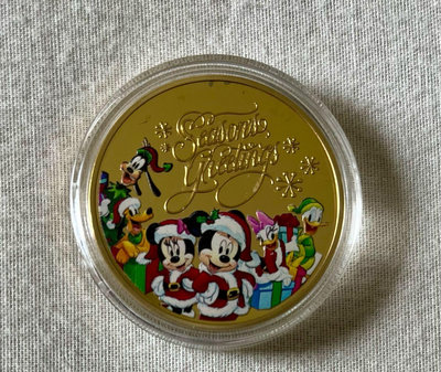 迪士尼 Disney, 米奇米妮和他們的朋友聖誕鍍金紀念幣1枚，附保護殼